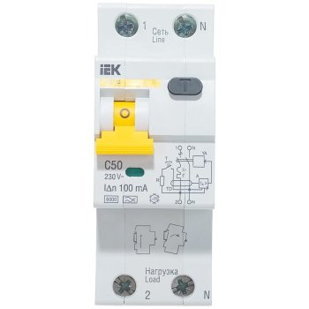Автомат дифференциальный IEK АВДТ32 1+N 6кА 50А 100мА