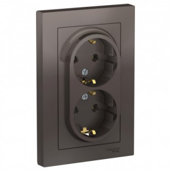 Розетка силовая двойная встраиваемая Schneider Electric AtlasDesign с заземлением мокко
