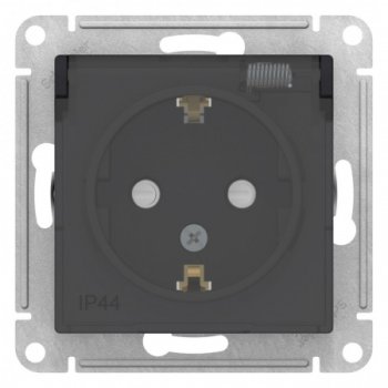 Розетка силовая встраиваемая Schneider Electric AtlasDesign Aqua IP44 с заземлением карбон