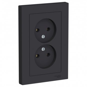 Розетка силовая двойная встраиваемая Schneider Electric AtlasDesign без заземления карбон