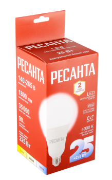Лампа светодиодная Ресанта E27 25Вт 4000К нейтральный белый свет