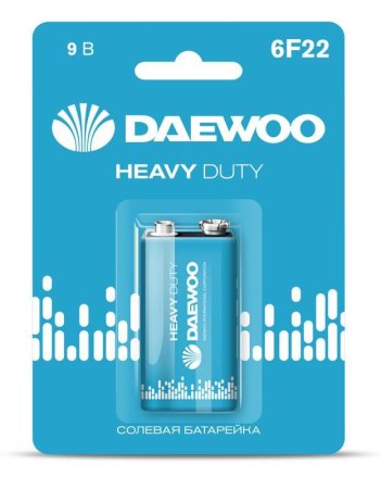 Батарейка солевая DAEWOO Heavy Duty 6F22 1шт/уп.