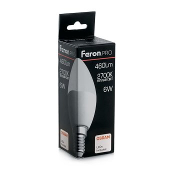 Лампа светодиодная Feron Pro Е14 6Вт 2700К теплый белый свет