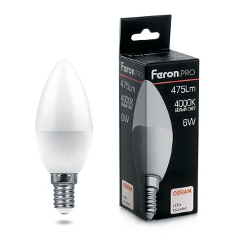 Лампа светодиодная Feron Pro Е14 6Вт 4000К нейтральный белый свет