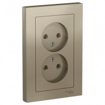 Розетка силовая двойная встраиваемая Schneider Electric AtlasDesign без заземления шампань