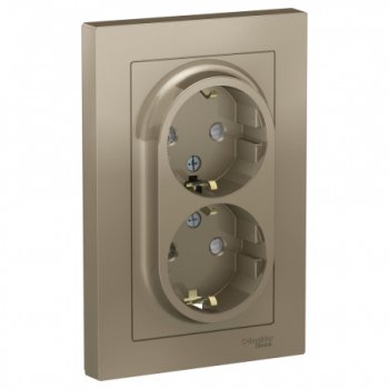 Розетка силовая двойная встраиваемая Schneider Electric AtlasDesign с заземлением шампань